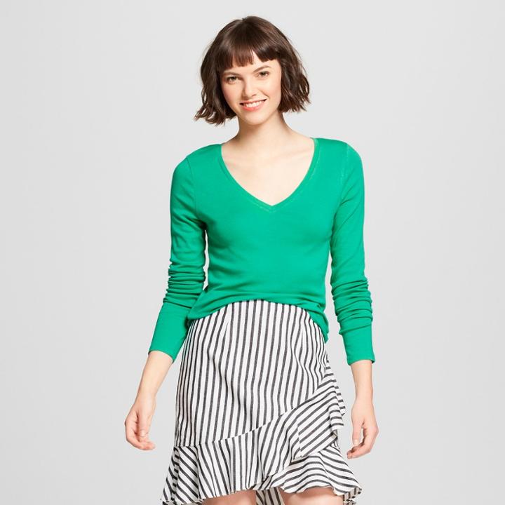 Women's Fitted Long Sleeve T-shirt - A New Day Green
