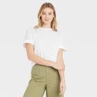 Women's Short Sleeve Cuff T-shirt - A New Day White