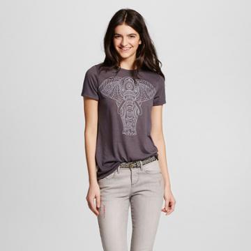 Women's Tribal Elephant Graphic T-shirt - L.o.l. Vintage (juniors') - Charcoal Gray