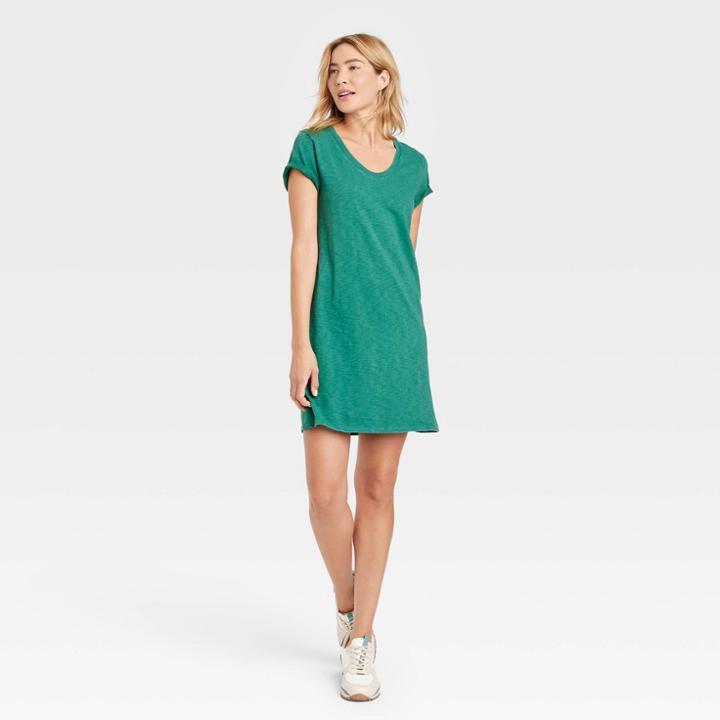 Women's Short Sleeve T-shirt Dress - Universal Thread Teal Green