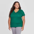 Women's Plus Size Short Sleeve V-neck Standard Fit Essential T-shirt - Ava & Viv Dark Green