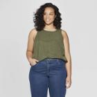 Women's Plus Size Sleeveless Crew Neck Button Back Tank Top - Universal Thread Olive