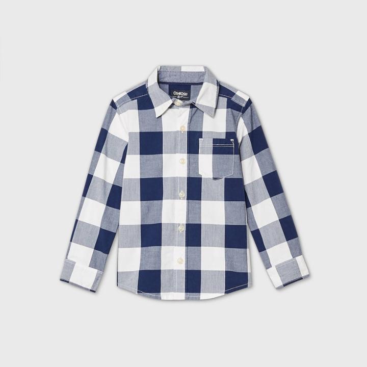 Oshkosh B'gosh Toddler Boys' Long Sleeve Plaid Woven Button-down Shirt - Navy