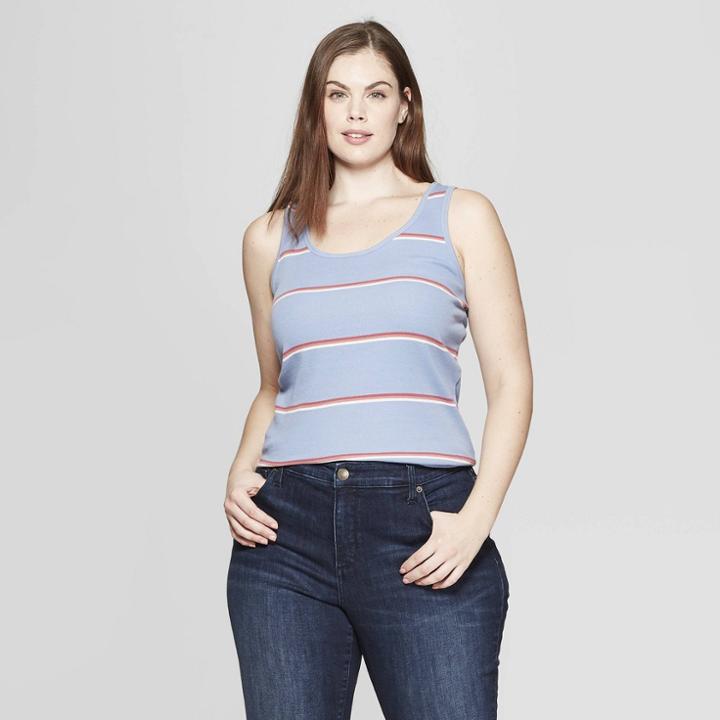 Women's Plus Size Striped Sleeveless Scoop Neck Rib Racerback Tank Top - Universal Thread Red/white
