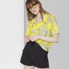 Women's Floral Print Short Sleeve Button-down Shirt - Wild Fable Yellow