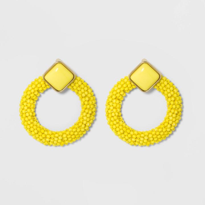 Sugarfix By Baublebar Enamel Studs Beaded Hoop Earrings - Sun Yellow, Girl's