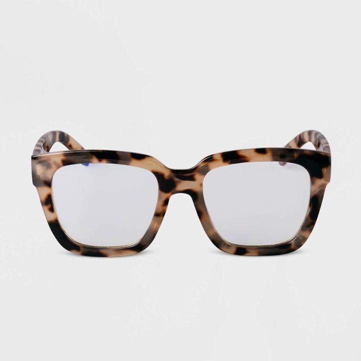 Women's Tortoise Shell Print Square Blue Light Filtering Glasses - A New Day Tan