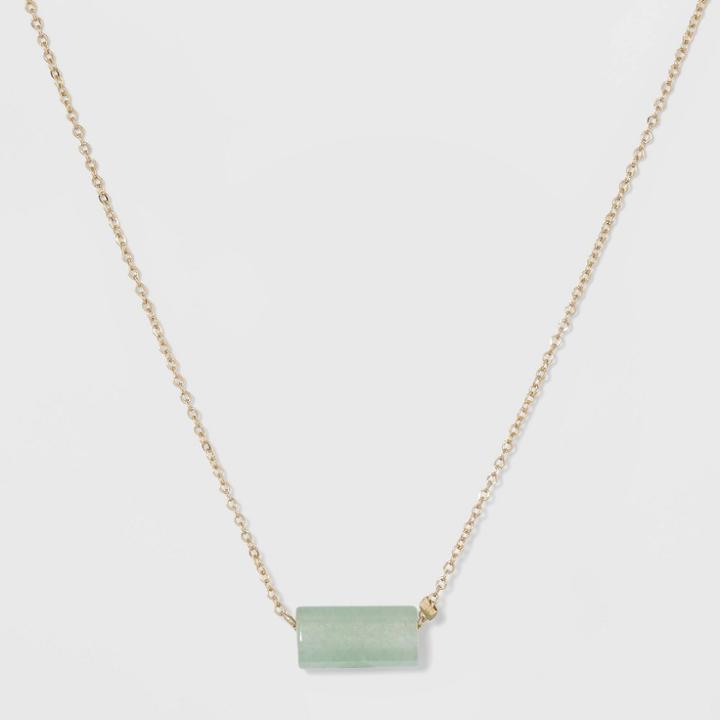 Silver Plated Aventurine Barrel Stone Necklace - A New Day Green/gold, Girl's