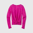 Women's Long Sleeve Snakeskin Burnout Tie-front Top - Joylab Bright Pink