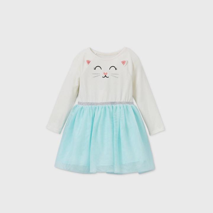 Toddler Girls' Kitty Tulle Long Sleeve Dress - Cat & Jack Cream