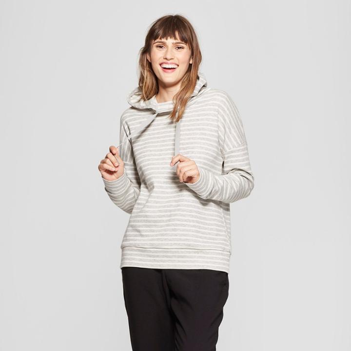 Women's Striped Hooded Sweatshirt - A New Day Gray/cream Xs, Gray Off-white
