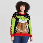 Women's Star Wars Baby Yoda Plus Size Holiday Pullover Sweater - Black