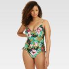 Beach Betty By Miracle Brands Women's Floral Print Slimming Control Tropical Strappy Back One Piece - Green