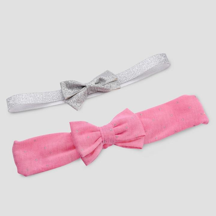 Baby Girls' 2pk Dot & Glitter Bow Headwraps - Just One You Made By Carter's Pink/gray