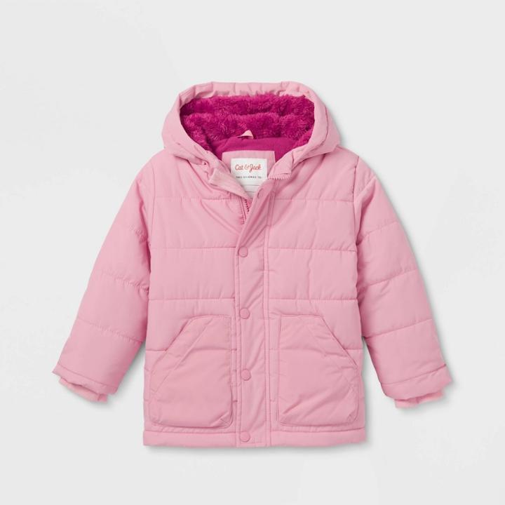Toddler Solid Long Sleeve Puffer Jacket - Cat & Jack Pink