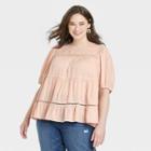 Women's Plus Size Puff Short Sleeve Lace Inset Blouse - Knox Rose