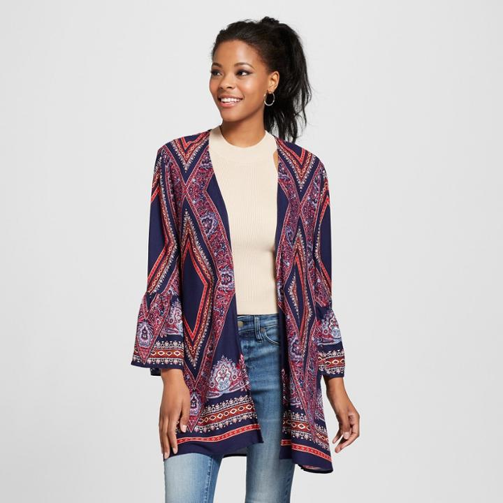 Women's Bell Sleeve Kimono - Xhilaration Navy Print