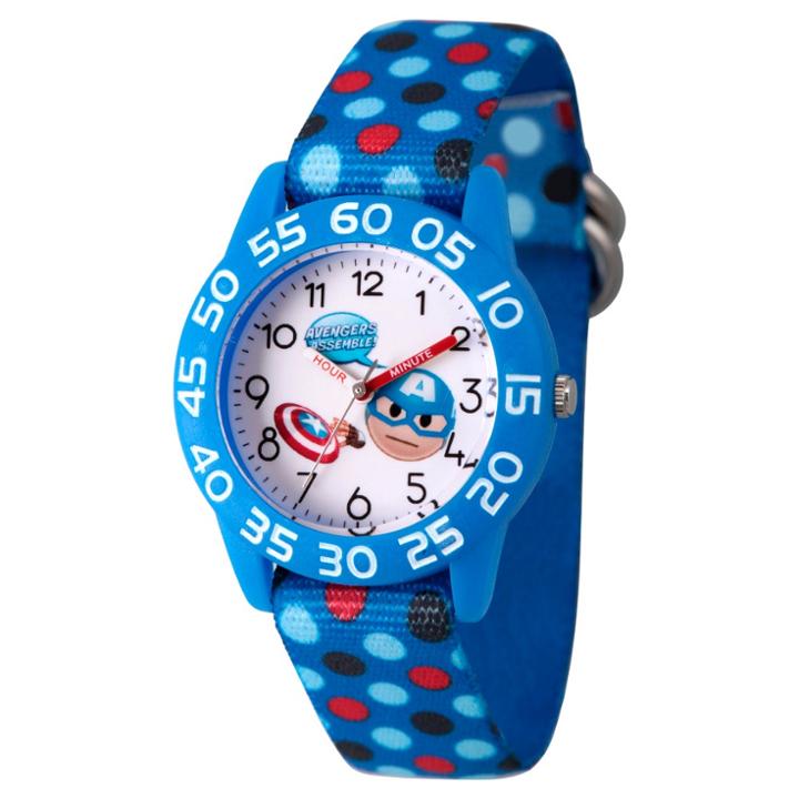 Boys' Marvel Emoji Captain America Plastic Time Teacher Watch - Blue, Boy's