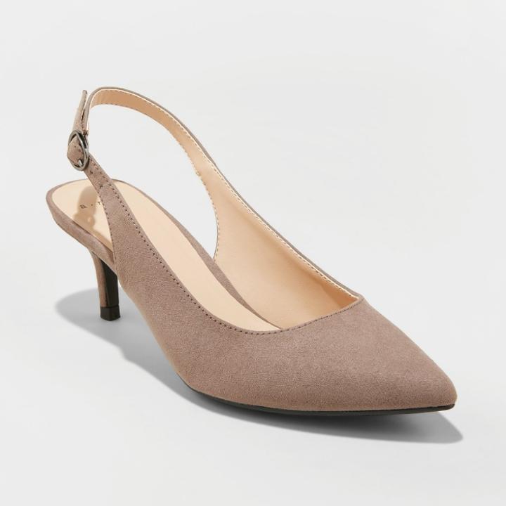 Women's Naoma Kitten Sling Back Heeled Pumps - A New Day Taupe (brown)