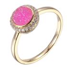 18k Yellow Gold Plated Sterling Silver Magenta Pink Dyed Genuine Druzy And Cubic Zirconia Halo Ring, Girl's, Size: Large, Gold/pink