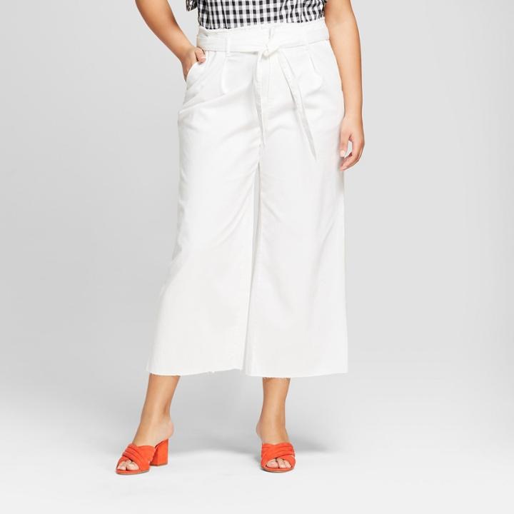 Women's Plus Size Twill Paperbag Waist Pants - A New Day White