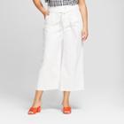 Women's Plus Size Twill Paperbag Waist Pants - A New Day White