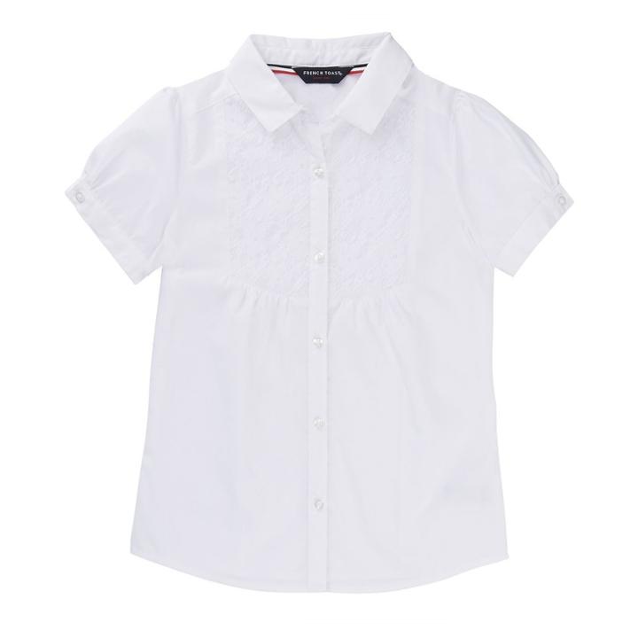 French Toast Girls' Short Sleeve Uniform Blouse With Lace - White