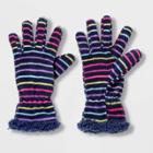 Girls' Fleece Glove - Cat & Jack Navy Stripe 4-7, Girl's, Blue