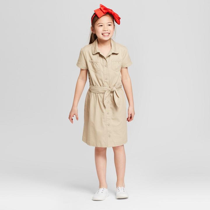 Girls' Front Tie Uniform Dress - Cat & Jack Khaki (green)