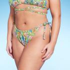 Women's Side-tie Adjustable Coverage Ultra High Leg Bikini Bottom - Wild Fable Floral Print 1x, Blue/pink/green