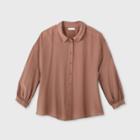 Women's Plus Size Dolman Long Sleeve Collared Silky Button-up Shirt - Prologue Brown 1x, Women's,