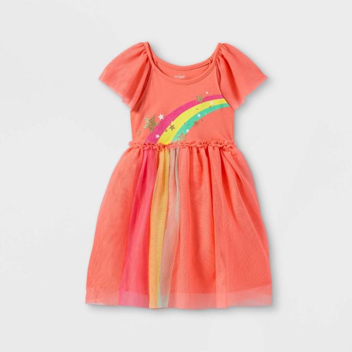 Toddler Girls' Adaptive Abdominal Access Short Sleeve Tutu Dress - Cat & Jack Light Coral