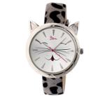 Women's Boum Miaou Cat Accent Fur-overlaid Leather Strap Watch-gray/black, Grey Black