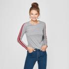 Women's Striped Long Sleeve T-shirt - Almost Famous (juniors') Heather Gray