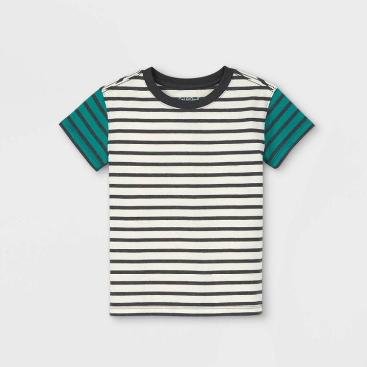 Toddler Boys' Jersey Knit Short Sleeve T-shirt - Cat & Jack Cream/teal 18m, Ivory/blue