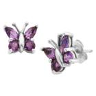 Prime Art & Jewel Sterling Silver Genuine Amethyst Butterfly Stud Earrings, Girl's