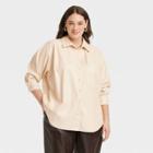 Women's Plus Size Long Sleeve Faux Leather Button-down Shirt - A New Day Cream