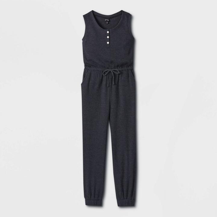 Girls' Henley Tank Knit Jumpsuit - Art Class Black