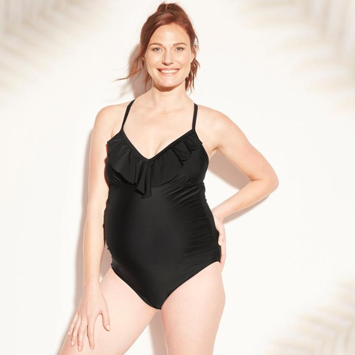 Maternity D/dd Cup Ruffle One Piece - Isabel Maternity By Ingrid & Isabel Black