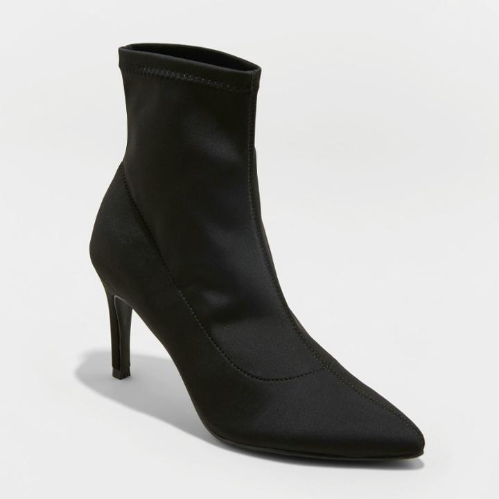 Women's Cady Pointed Stiletto Sock Booties - A New Day Black