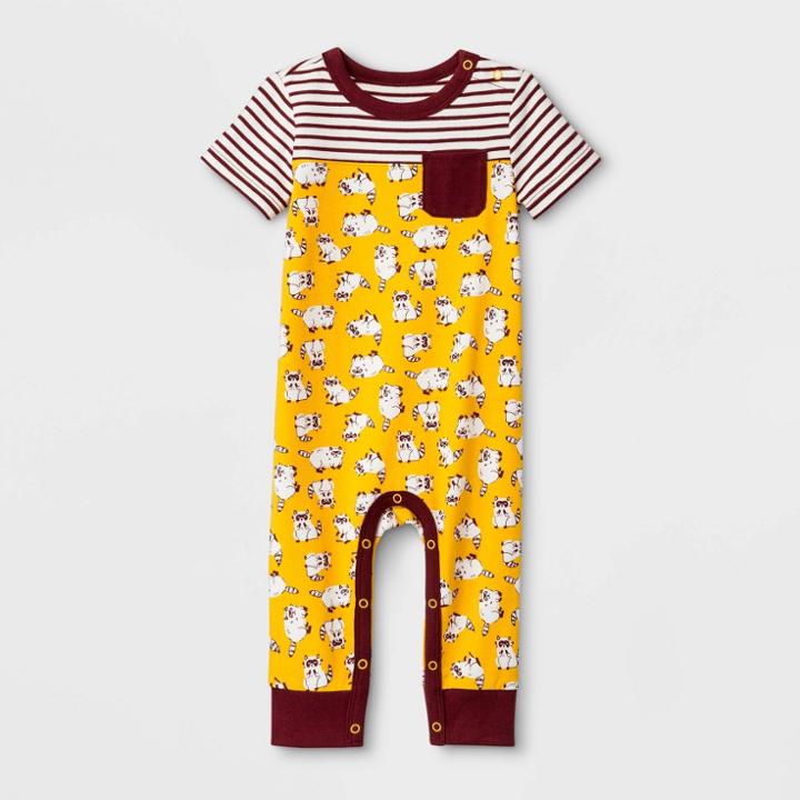 Baby Boys' Striped Critter Romper - Cat & Jack Yellow/maroon Newborn, Boy's