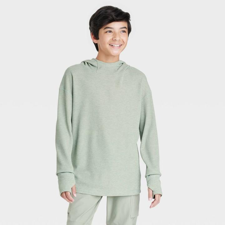 Boys' Long Sleeve Waffle Hooded Sweatshirt - All In Motion Olive Green