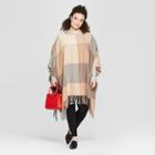 Women's Plus Size Woven Poncho Sweater - A New Day Tan