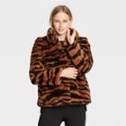 Women's Zebra Print Puff Shoulder Faux Fur Jacket - Who What Wear Brown