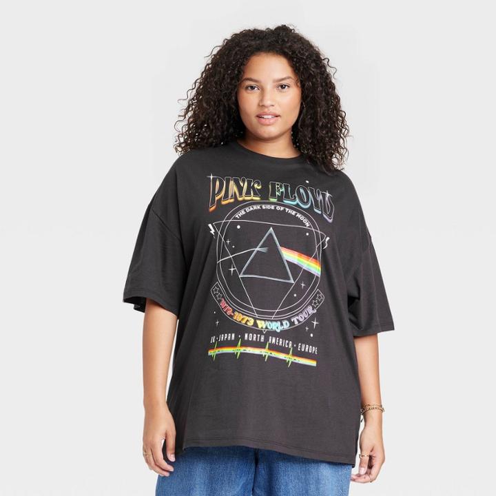 Women's Pink Floyd Plus Size Oversized Short Sleeve Graphic T-shirt - Black