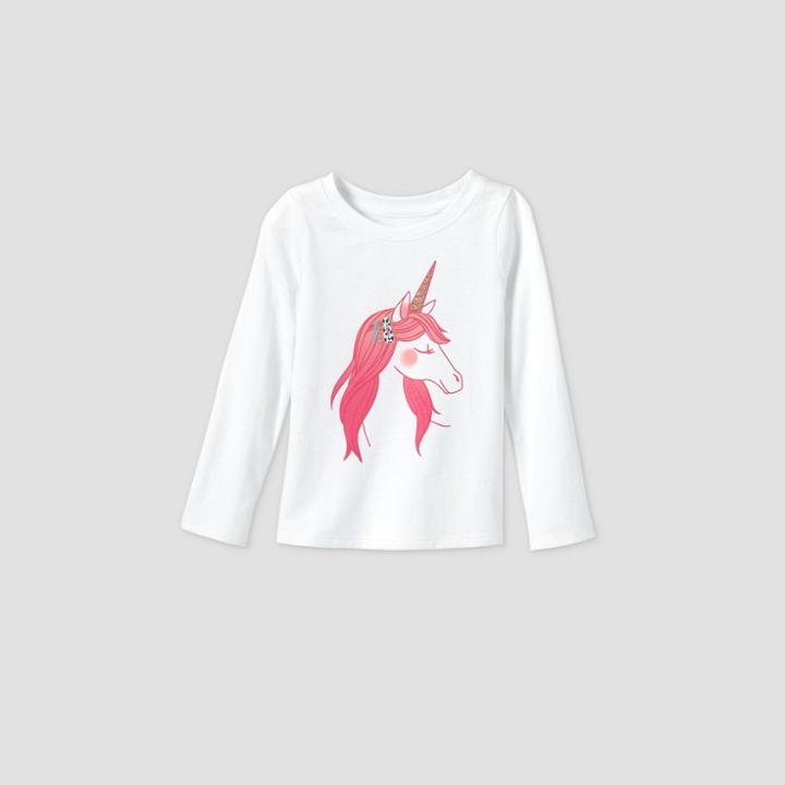 Toddler Girls' Long Sleeve Unicorn T-shirt - Cat & Jack White