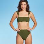 Women's Button Front Ruffle Bandeau Bikini Top - Xhilaration Olive Xs, Women's, Green