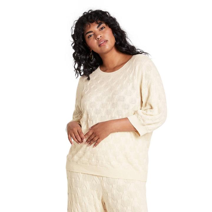 Women's Plus Size Elbow Sleeve Crewneck Pullover Sweater - Rachel Comey X Target Ivory
