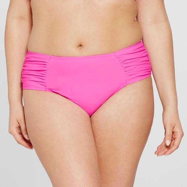 Plus Size Women's Plus Shirred Tab Hipster Bikini Bottom - Xhilaration Pink