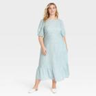 Women's Plus Size Bishop Elbow Sleeve Tie-back Dress - Who What Wear Blue Floral